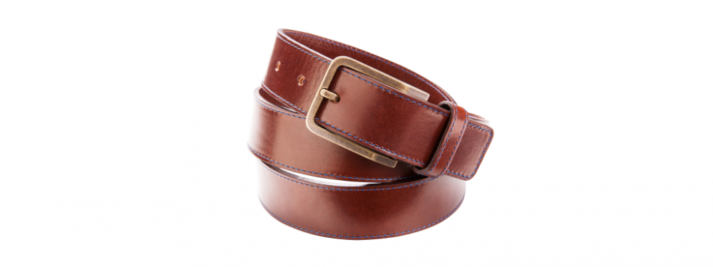 Men's leather belt with stitching dark brown slideshow
