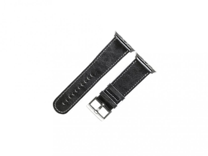 Kožený řemínek Apple Watch - stříbrná ocel