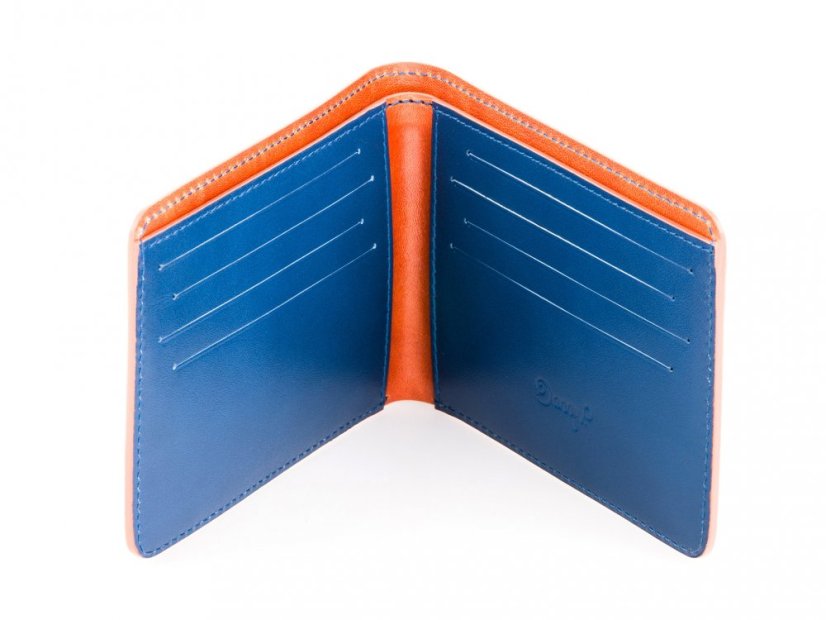 Slim kožená peněženka - hnědá/modrá