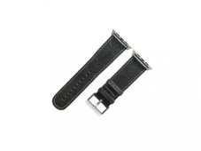 Kožený řemínek Apple Watch Saffiano černá - stříbrný hliník
