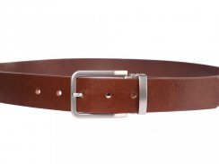 Dark brown leather belt with silver buckle