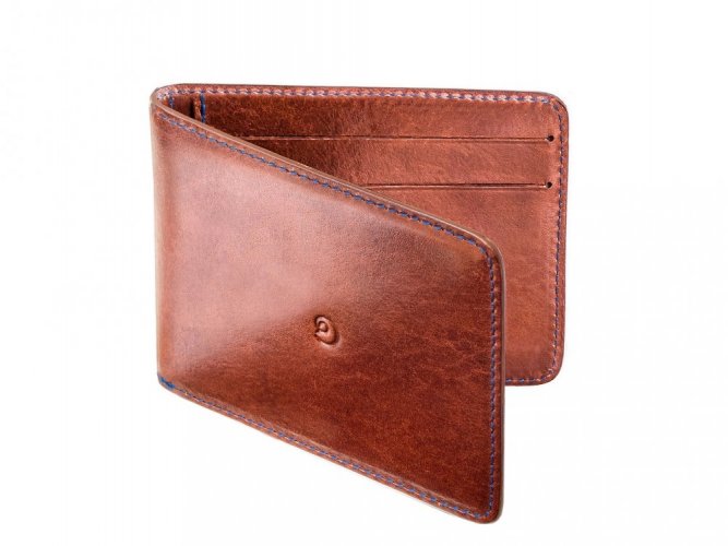 Leather money clip wallet dark brown
