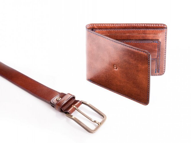 Essential set dark brown - Wallet: Business with coins, Belt: With stitching