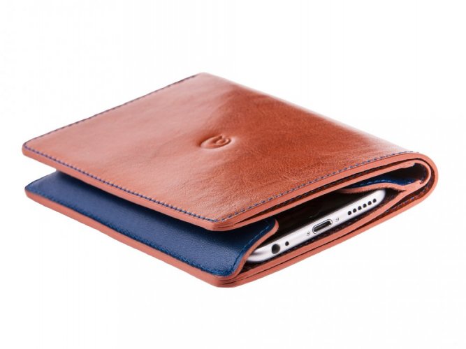 Leather wallet with iPhone 6/6s/7/8 case brown/blue