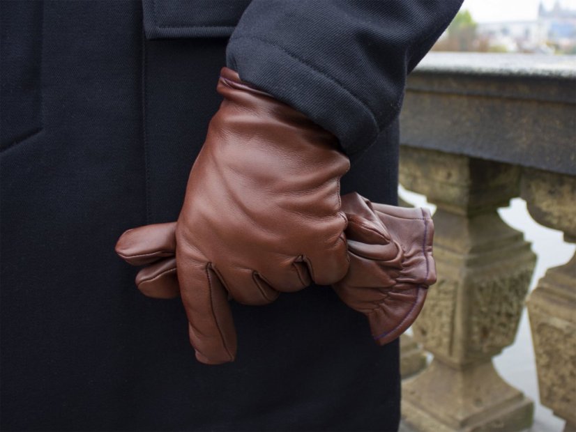 Kvalitní kožené rukavice - tmavě hnědá