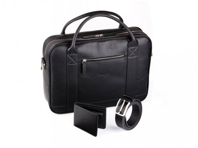Business set black - Wallet: Slim without coins, Belt: Without stitching