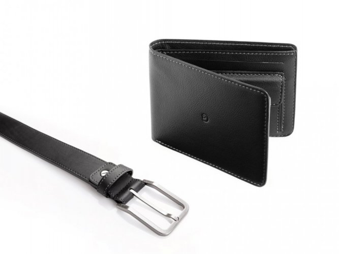 Essential set black - Wallet: Slim with coins, Belt: With stitching