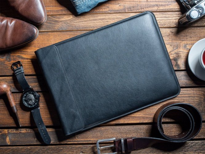 Leather flap cover for MacBook and iPad black