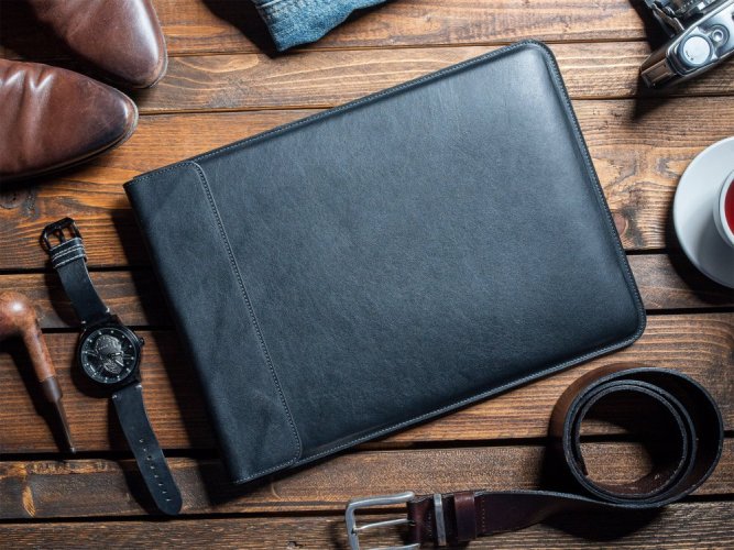 Leather flap cover for MacBook and iPad black