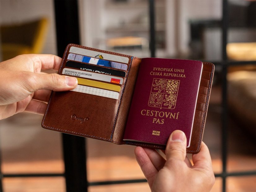 Elegant leather passport case dark brown