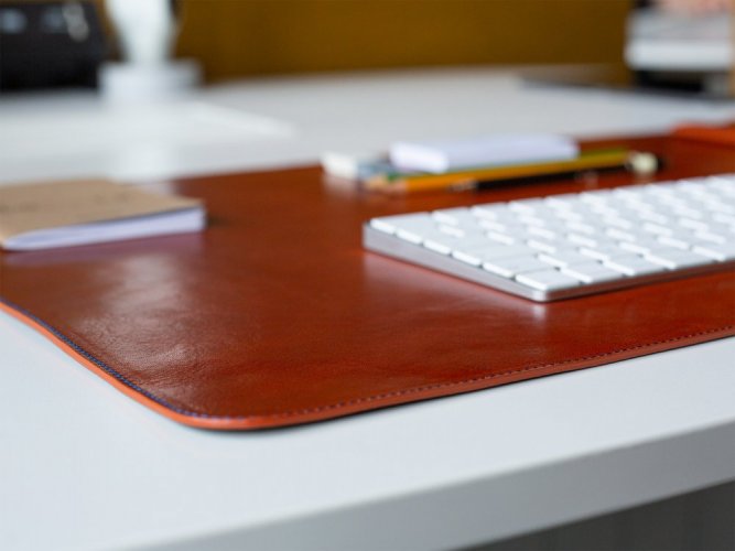 Leather office desk mat brown