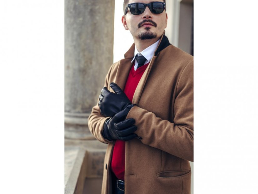 Men leather gloves black - Gloves size: 8.5 - M