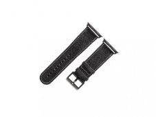 Kožený řemínek Apple Watch Saffiano černá - vesmírně šedý hliník