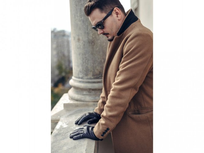 Men leather gloves black - Gloves size: 9 - M