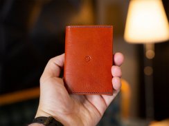 Small leather ID wallet for cards brown