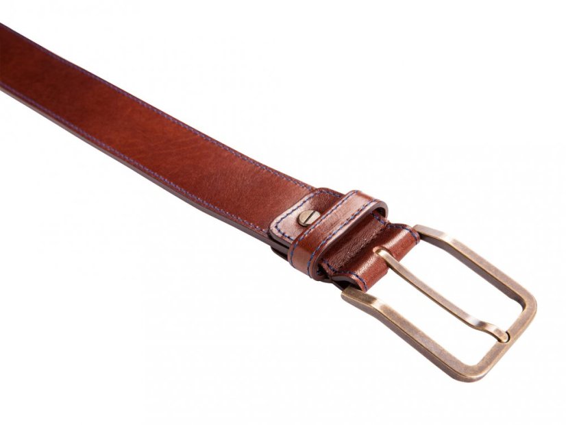 Leather belt with stitching dark brown