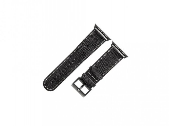 Leather strap for Apple Watch Saffiano black - Apple Watch Hardware: Silver aluminum