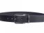 Black leather belt with stitching and black buckle