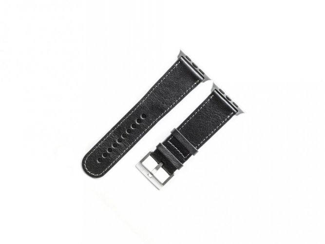 Kožený řemínek Apple Watch - stříbrný hliník