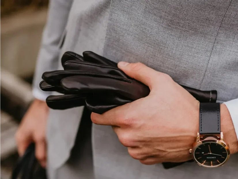 Men leather gloves black - Gloves size: 8.5 - M