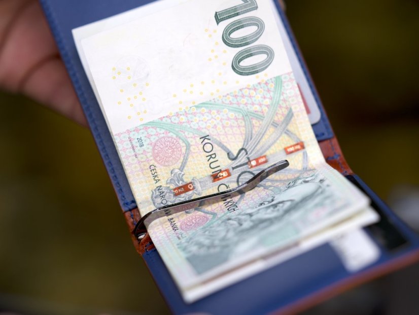 Kožená peněženka dolarovka s klipem hnědo/modrá