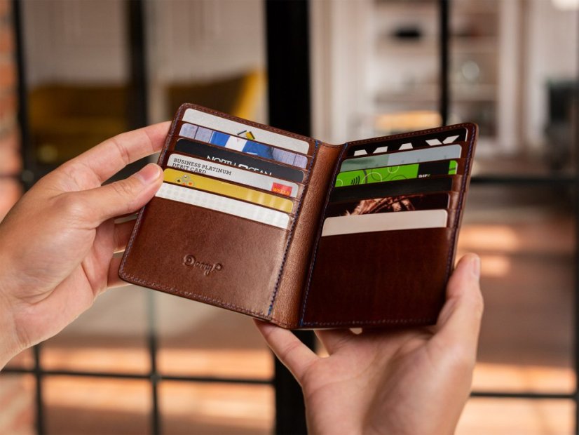 Leather cards case dark brown