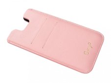 Kožený obal na iPhone SE 2020 růžový se zlatou ražbou a přihrádkami na karty