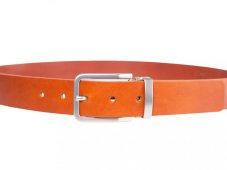 Brown leather belt with silver buckle
