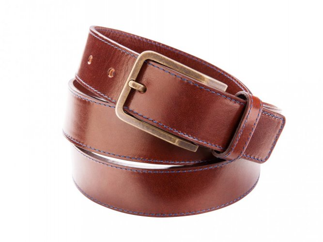 Men leather belt with stitching dark brown - custom size