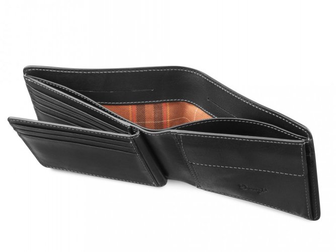 Leather coin wallet with two compartments for banknotes - black