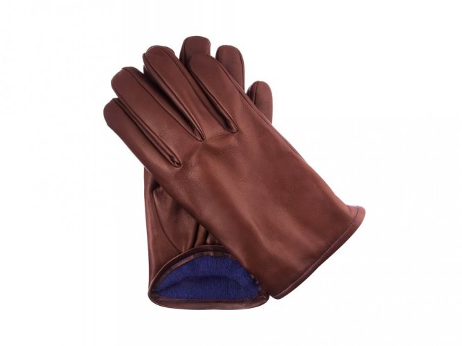 Men leather gloves dark brown - Gloves size: 9.5 - L