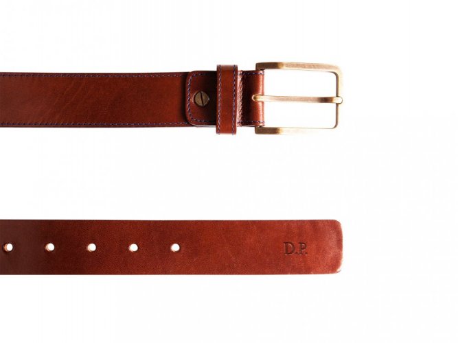 Leather belt with stitching dark brown