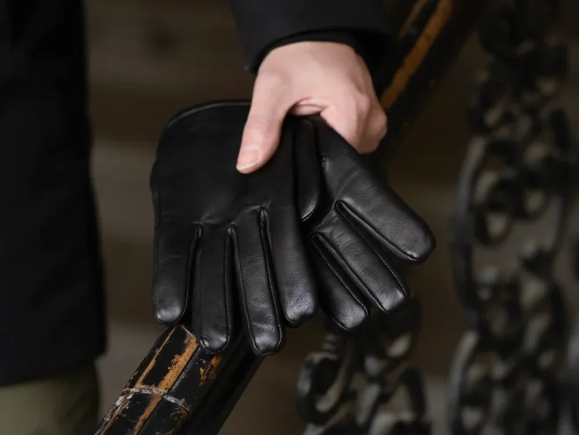 Men leather gloves black - Gloves size: 8.5 - M