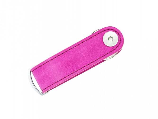 Compact leather keychain for keys pink
