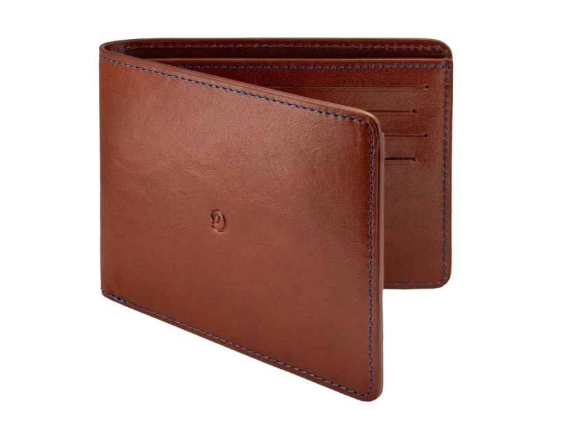 Leather slim wallet dark brown