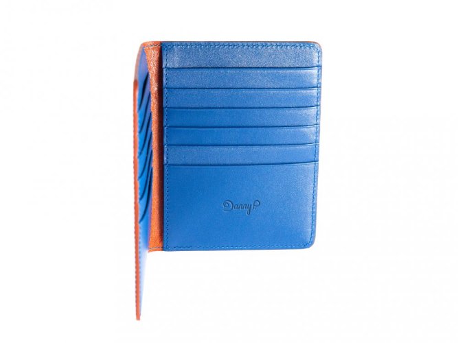 Leather passport cover brown blue