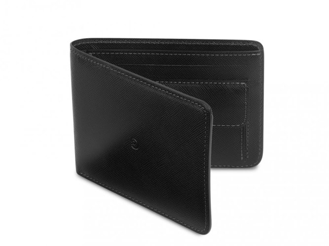 Men leather wallet for coins and cards - Saffiano black