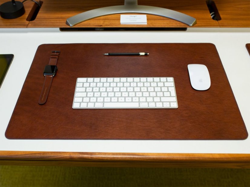 Leather desk pad dark brown