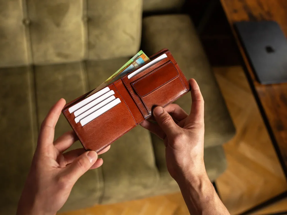 ★DAKS★Brown Bear Check Coin wallet ★ Leather coin wallet dark brown - handmade in Czech Rep