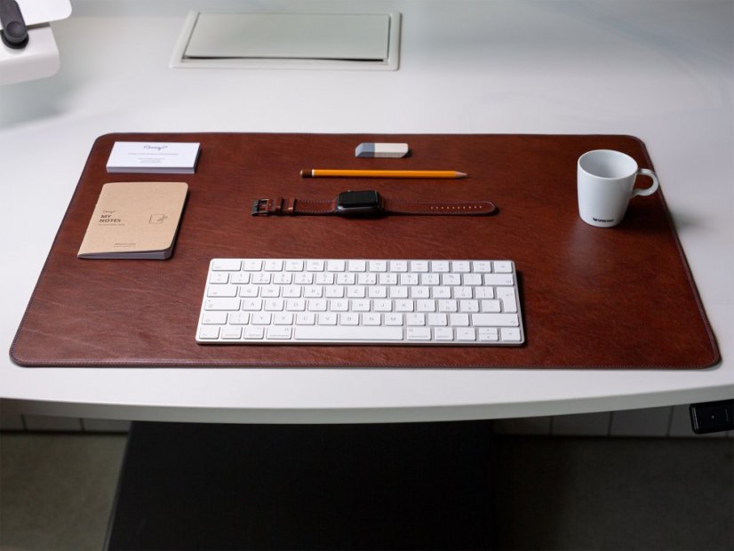Leather office desk mat dark brown
