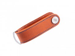 Compact leather keychain brown