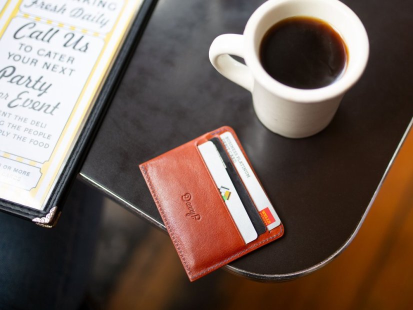Leather card wallet brown