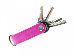 Compact women leather keychain pink