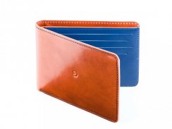Slim leather wallet brown/blue