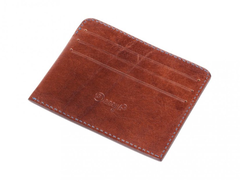 Leather card wallet dark brown