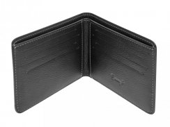 Leather slim wallet for cash and cards - black