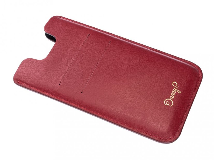 Kožený obal na iPhone SE 2020 červený se zlatou ražbou a přihrádkami na karty