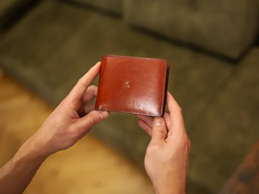 Leather business coin wallet - dark brown