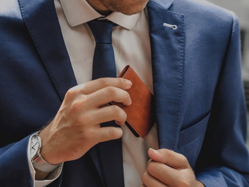 Luxusní pouzdro na vizitky a karty - hnědo/modrá