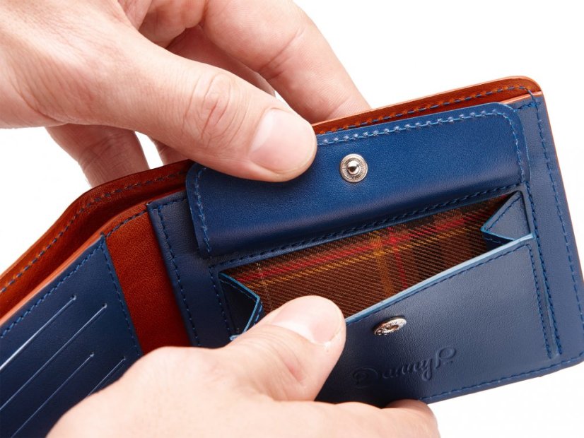 Leather Coin Wallet brown/blue dedicated coin pocket